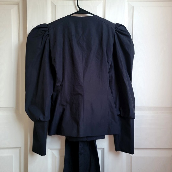 NWOT Zara Black Cotton Poplin Puff Sleeve Self-Tie Bow V-Neck Top Jacket Medium - Picture 9 of 14